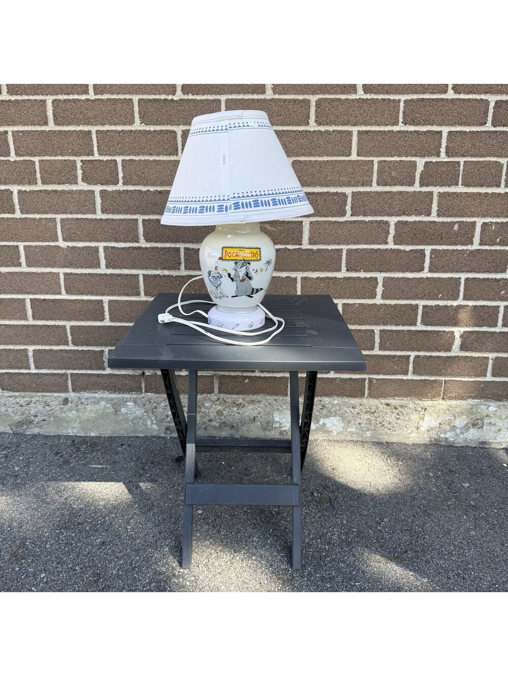 Vintage 1995 Disney Pocahontas Milk Glass Nursery Lamp with Original Shade